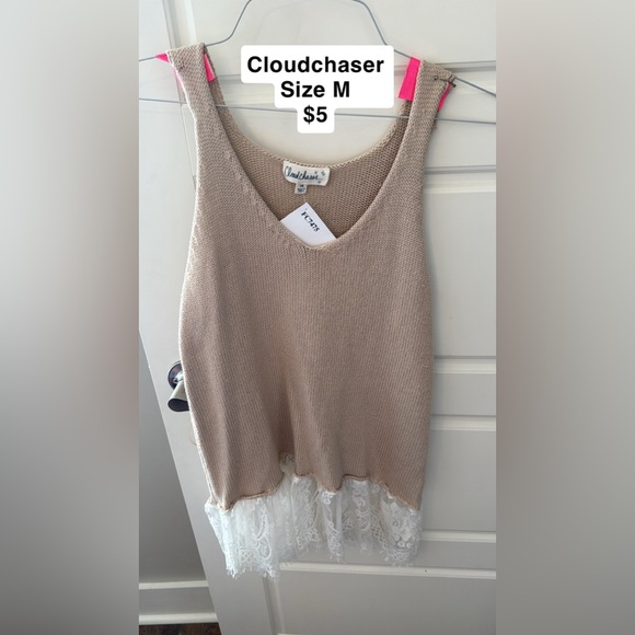 Claudia Richard Beige Knit Top with Lace Detail - Picture 1 of 1
